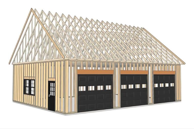 Wooden frame of elite series garage with side door and window